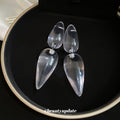 Clear Double Teardrop Dangle Earrings With Silver Tone Posts view 2