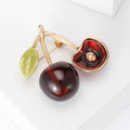 Enamel Cherry Brooch Gold Tone Fruit Pair Accent Pin view 3