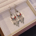 Antique Silver Red Blue Bead Chandelier Hook Earrings view 6