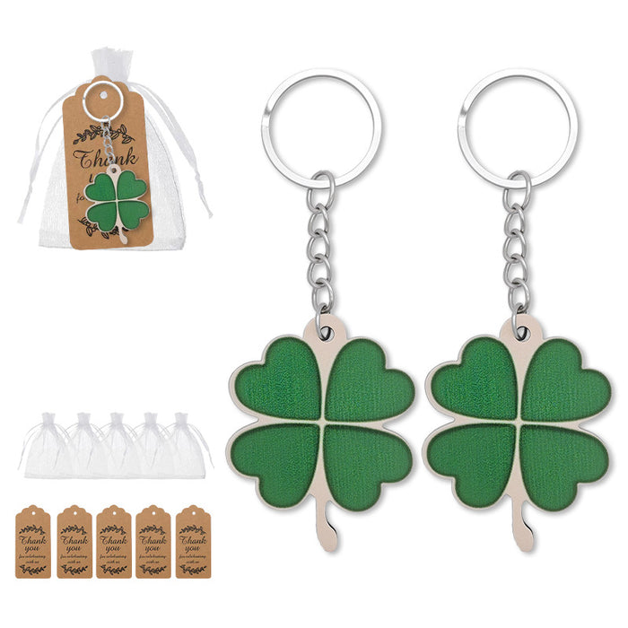 Green Wooden Four Leaf Clover Keychain Lucky Plaque