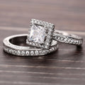 Silver Tone Square Halo Two Ring Set with Clear Stones view 2