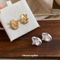 Sculpted Bow and Flower Stud Earrings in Two Metal Tones view 1