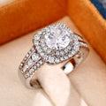 Silver Tone Round Crystal Double Halo Three Band Ring view 3