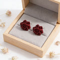 Burgundy Layered Rose Flower Statement Stud Earrings view 1