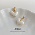 Gold Tone White Heart Drop Stud Earrings For Women view 1