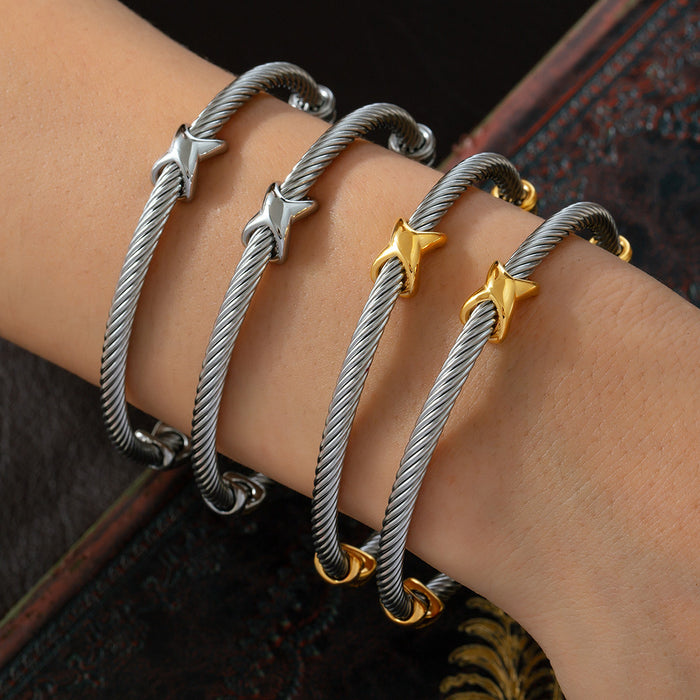 Twisted Cable Open Cuff Bangles Gold Accent Or Steel