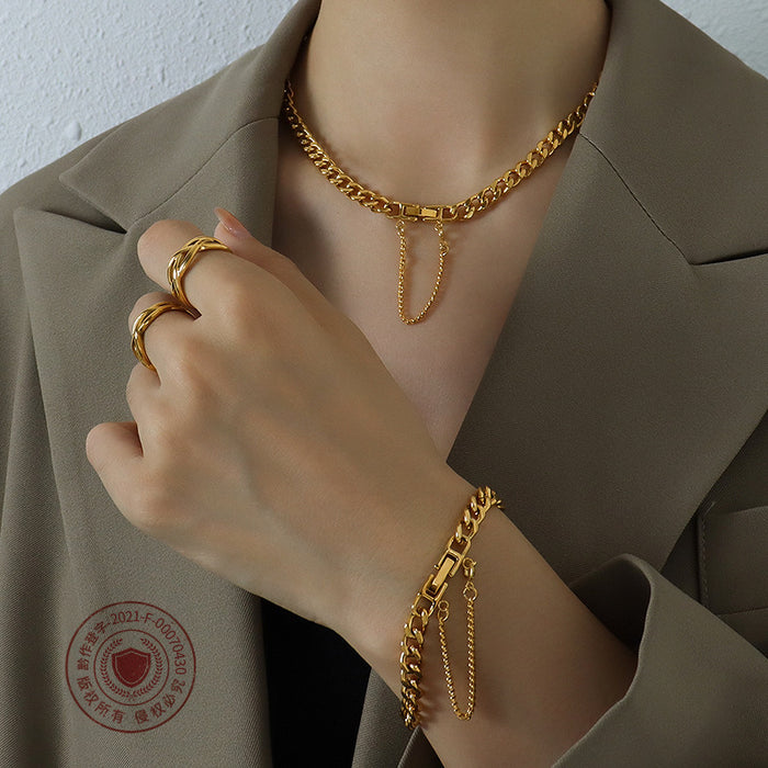Thick Cuban Curb Chain Bracelet Clasp Tassel Gold Steel
