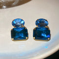 Double Stone Stud Earrings in Brown or Blue Color Options view 1