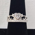 Silver Tone Heart Crown Clear CZ Filigree Band Ring view 2