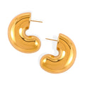 Chunky Glossy C-Shape Metal Stud Earrings Gold Steel Tones view 5