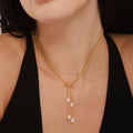 Gold Bow Ball Chain Pearl Necklace And Bow Stud Earrings view 3