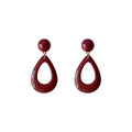 Wine Red Resin Ball Stud Earrings Open Teardrop Drop view 5