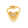 Open Heart Ring Zircon Pave Sunburst Rays Gold Silver Steel view 5