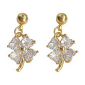 Gold Four-Leaf Clover Clear Crystal Drop Stud Earrings view 5