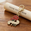 Red Rose Thank You Mom Enamel Keychain Gold Clasp Metal Charm view 3