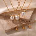Gold Adjustable Snake Chain Lariat Pearl Necklace Drop view 4