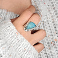Antique Silver Irregular Triangle Turquoise Cabochon Ring 6-10 view 2