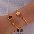 Gold Open Clover Bangle White Seashell Or Black Acrylic view 3
