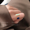 Gold Tone Dark Blue And Pale Green Square Open Ring For Women view 2