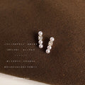Gold Bar Three Pearl Clear Crystal Stud Earrings Pair view 2