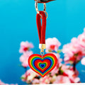 Full Crystal Rainbow Heart Keychain with Gold Tone Ring and Clasp view 3