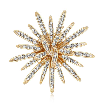 Layered Rhinestone Sunburst Flower Brooch isolated front view