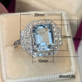 Silver Tone Aqua Emerald Cut Halo Ring Sizes 6 to 10 view 5