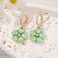 Gold Tone Iridescent Crystal Flower Huggie Drop Earrings in Six Colors view 7