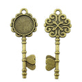 Key Shaped Round Cabochon Pendant Trays in Two Finishes view 1
