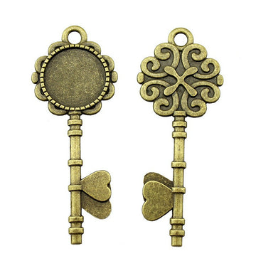 Key Shaped Round Cabochon Pendant Trays in Two Finishes