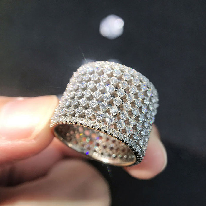 Crystal Pave Openwork Wide Band Ring With Clear Stone Accents