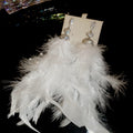 White Feather Drop Earrings with Crystal and Chain Fringe view 6