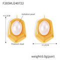 Geometric Hexagon Stud Earrings Oval Imitation Pearl Metal view 7