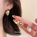 Gold Multi Pair Stud Earring Set Flower Pearl Hoop Cross view 2