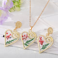 Gold Tone Pressed Flower Heart Necklace and Earring Sets view 7