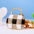 Jeweled Checkerboard Handbag Keychains in Pink White and Black White view 1