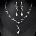 Black Silver Tone Branch Vine Teardrop Crystal Two Designs Metal Necklace and Earring Set view 1