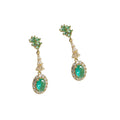 Gold-Tone Green Crystal Long Drop Ear Clip Oval Halo Earrings view 5
