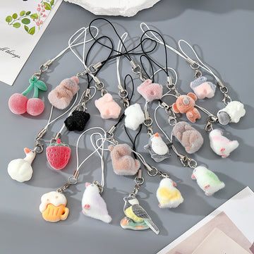 Flocked Animal Fruit and Food Phone Charms in Twelve Styles