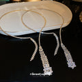 Rhinestone Open Collar Asymmetric Crystal Tassel Flower view 2