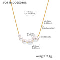 Gold Stainless Steel Graduated Shell Bead Pearl Necklace view 6