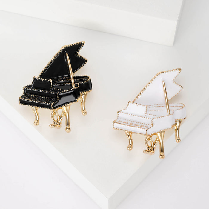 Miniature Grand Piano Brooch in Black or White Enamel