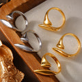 Open Band Dual Leaf Rings Gold Steel Tone Titanium Steel view 2