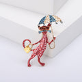 Umbrella Cat Brooch With Handbag in Blue or Red Enamel view 7
