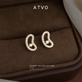 Gold Pave Bean Outline Pearl Center Stud Earrings Matching Pair view 3