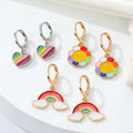 Rainbow, Smiling Flower and Heart Huggie Drop Earrings view 1
