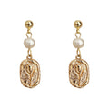 Gold Ball Stud White Pearl Tulip Embossed Drop Earrings view 5