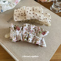 Fabric Floral Ruffle And Cream Bow Twist Hair Claws view 2