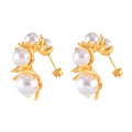 Branch Leaf Imitation Pearl C-Shape Stud Earrings Pair view 5
