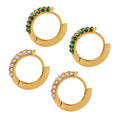 Small Crystal Pave Huggie Hoop Earrings Gold Steel Tones view 5